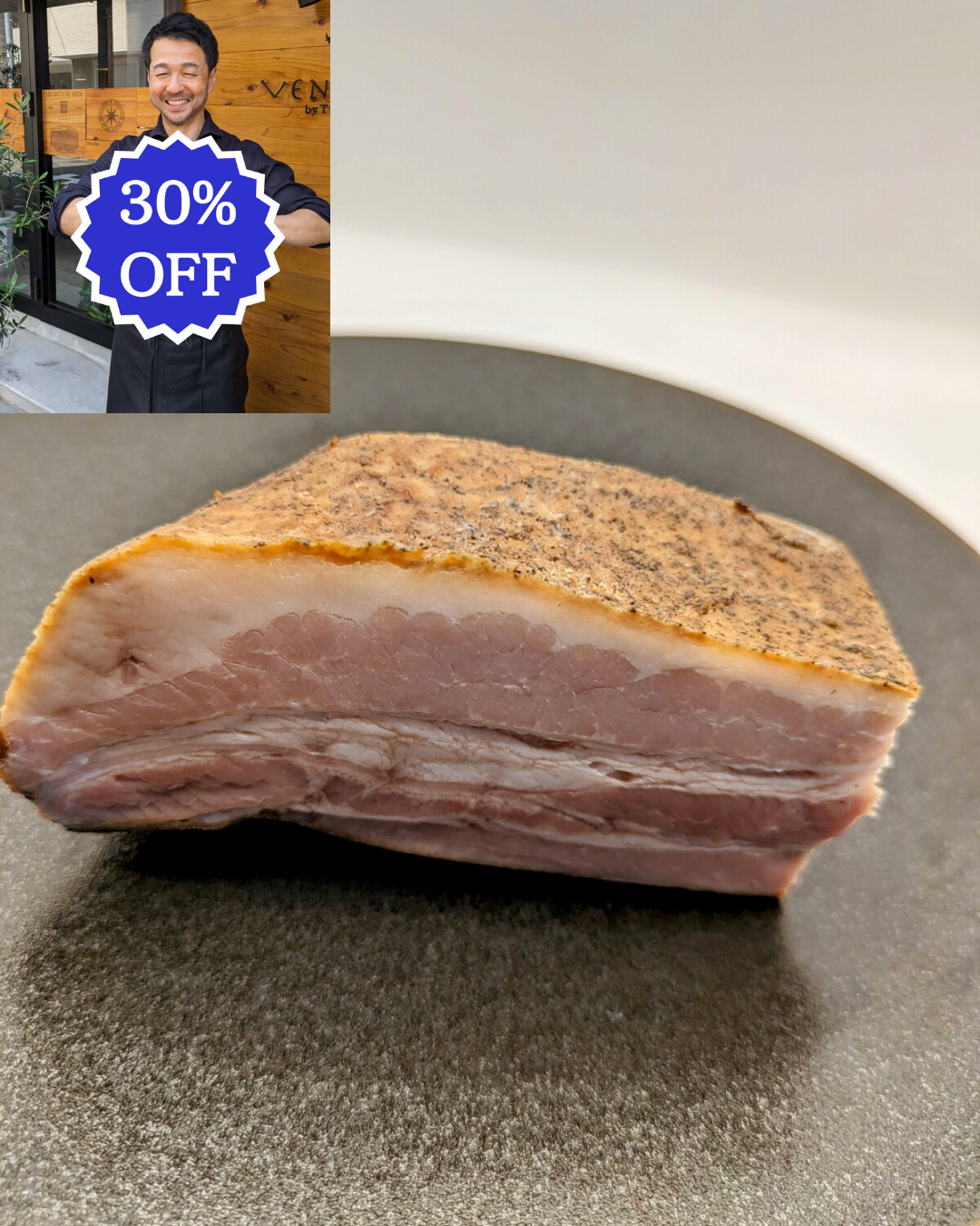 ありがとうSALE🙏<BR>北海道産放牧豚バラ肉のベーコン<BR>✨️乾塩製法で旨味凝縮!<BR>2300円が↓